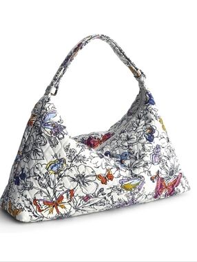NWT Vera Bradley Floral Butterfly Quilted Shoulder Bag White Multicolor Handbag